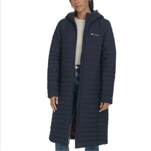 Champion Navy Long Quilted Hooded Puffer Coat – Women’s – Below Knee – NWT